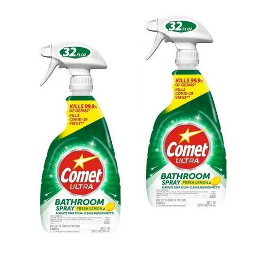 Comet Bathroom Cleaner Spray 32 oz – 2‑Pack Lemon Scent | Surface & Shower Cleaner, Alcohol‑Free, Free Shipping